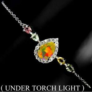 Elegant Fire Opal and multi colorTourmaline in 925 Sterling Silver Bracelet 7.5”